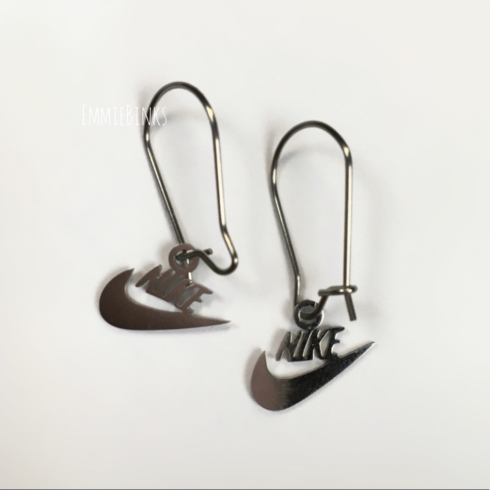 New NIKE Swoosh Stainless Steel Laser Earrings / Minimalist Nike Cutout Set - Picture 6 of 16